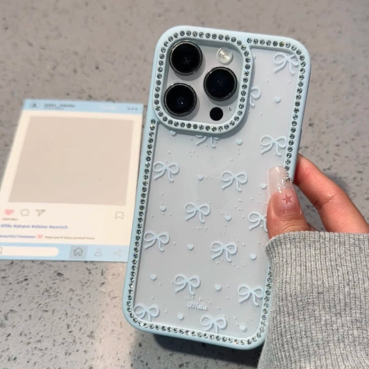 携帯ケース おしゃれ リボン ダイヤモンド フルカバー アイホンケース 透明軽量 暖かい プレゼント かわいい  きらきら