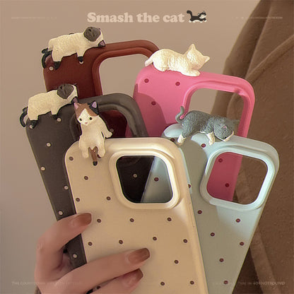 可愛い携帯ケース アイホン対応 多彩 スマホケース 柔らかい 点々 猫猫 ネコ iphone 立体ネコ 彩色絵 みずたま おしゃれ