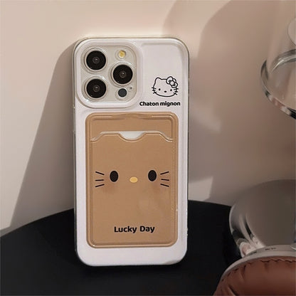 可愛いケース 携帯スマホケース アイホン kitty 可愛い猫 ラッキー 軽量 カード収納 スロット しろくろ 軽量フルカバー