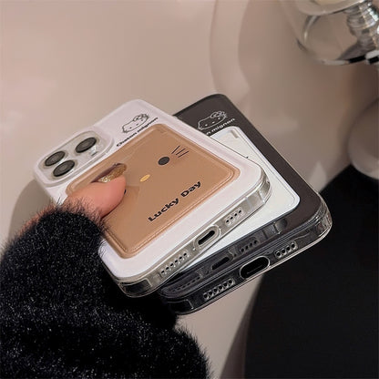 可愛いケース 携帯スマホケース アイホン kitty 可愛い猫 ラッキー 軽量 カード収納 スロット しろくろ 軽量フルカバー