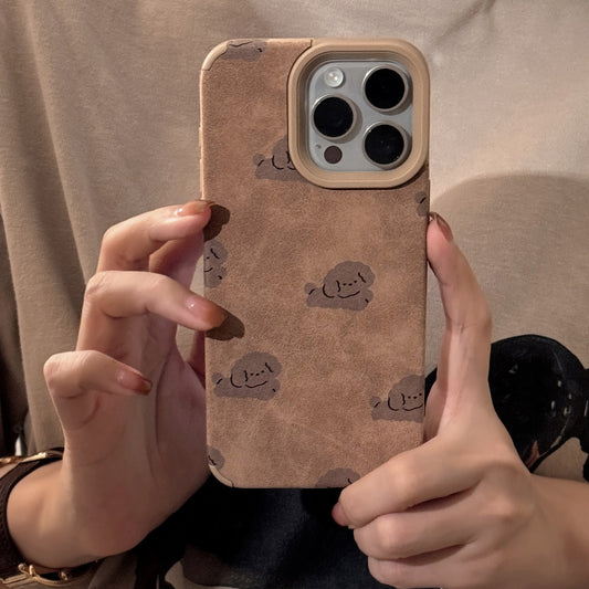 パピー 可愛いケース アイホン Iphoneケース スタンド しっぽ ベル 鈴 スエード感 TPU 立体ボタン 犬