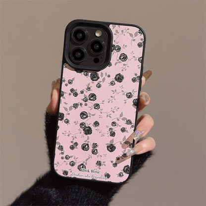 携帯ケース スマホ アイホン ケースFOR IPHONE ピンク 黒いバラ 精孔 立体ボタン カメラ保護 ストラップ対応 おしゃれ レディース